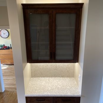 Hamilton Glass Company - Small closet turned butler's pantry by Hamilton Rae, LLC of Murfreesboro, TN.  Frosted glass inserts provided by Hamilton Glass Co. - Glass & Mirrors Near Me - Murfreesboro, Tennessee