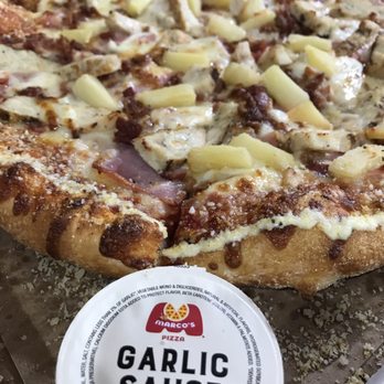 Marco's Pizza - Garlic sauce w the large Hawaiian Chicken. - Pizza Near Me - Lewis Center, Ohio Marco's Pizza - Garlic sauce w the large Hawaiian Chicken. - Pizza Near Me - Lewis Center, Ohio