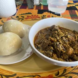 E S African Kitchen - Egusi Stew with Goat Meat & Fufu