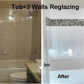 Reglaze Master - An older, but still perfect tiled wall and tub renovated with a touch of back splash tiles and a beautiful contemporary white - Flooring Near Me Reglaze Master - An older, but still perfect tiled wall and tub renovated with a touch of back splash tiles and a beautiful contemporary white - Flooring Near Me