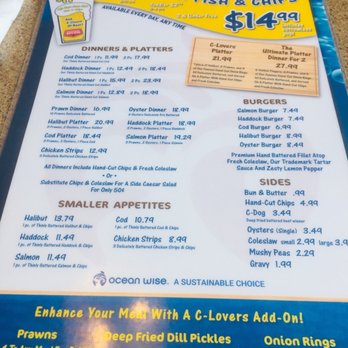 C-Lovers Fish & Chips - The menu - Seafood Near Me - Vernon, British Columbia