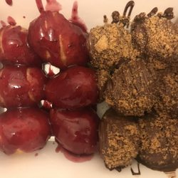 Raspberry syrup; Nutella and biscoffi