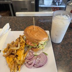 Sunshine Grill - Horchata, cheeseburger and cheese fries