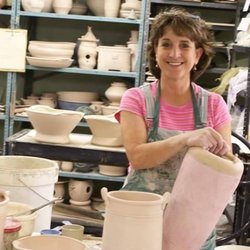Birch Mountain Pottery - Potter Susan Gerr working in the studio.