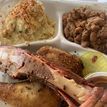 Fields Store Pit BBQ - Chicken, pork ribs, potato salad and pinto beans - Barbeque Near Me - Waller, Texas