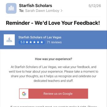 Starfish Scholars - The email kept requesting my feedback - Preschools Near Me - Las Vegas, Nevada Starfish Scholars - The email kept requesting my feedback - Preschools Near Me - Las Vegas, Nevada