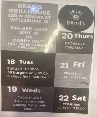 Menu photo 2 Brads Grillhouse Wellsburg, IA Menu photo 2 Brads Grillhouse Wellsburg, IA