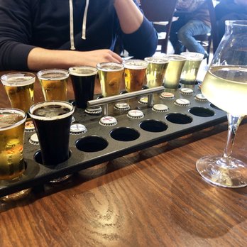 Russian River Brewing - The Hubby's beer glass and my wine - Brewpubs Near Me - Windsor, California
