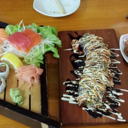 Sakura Fresh Sushi - Sashimi plate and the special grilled salmon roll
