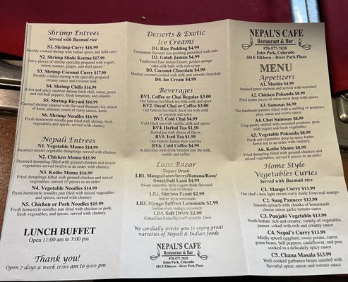 Menu photo 1 Nepal's Cafe Estes Park, CO Menu photo 1 Nepal's Cafe Estes Park, CO