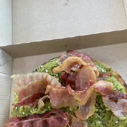 Bacon avocado toast the bacon is uncooked Bacon avocado toast the bacon is uncooked