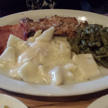 Cracker Barrel Old Country Store - Dumpling sampler, w/ sugar cured ham, meatloaf and green beans. - American Near Me - Hickory, North Carolina Cracker Barrel Old Country Store - Dumpling sampler, w/ sugar cured ham, meatloaf and green beans. - American Near Me - Hickory, North Carolina