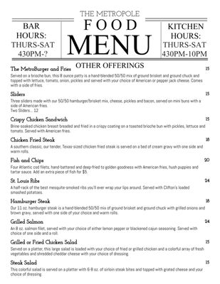Menu photo 3 The Metropole Saloon and Restaurant Shamrock, TX Menu photo 3 The Metropole Saloon and Restaurant Shamrock, TX