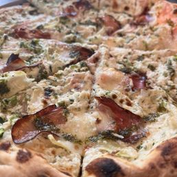Asparagus and ricotta cheese wood fire pizza
