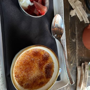 Dancing Bear Appalachian Bistro - Lemon lavender crème brûlée with macerated strawberries - New American Near Me - Townsend, Tennessee