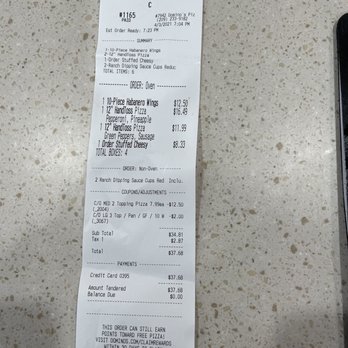 Domino’s Pizza - Receipt - Pizza Near Me - Merced, California Domino’s Pizza - Receipt - Pizza Near Me - Merced, California