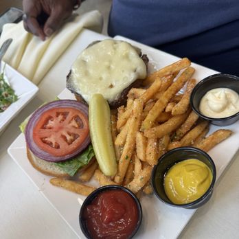 Gardens Cafe by Kathy G - Grilled 8 Oz. Sirloin Burger (Choice of Swiss or Cheddar)* - Cafes Near Me - Birmingham, Alabama Gardens Cafe by Kathy G - Grilled 8 Oz. Sirloin Burger (Choice of Swiss or Cheddar)* - Cafes Near Me - Birmingham, Alabama
