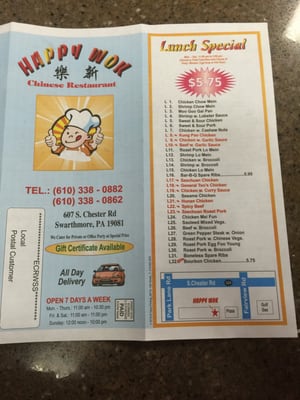 Menu photo 2 Happy Wok Swarthmore, PA Menu photo 2 Happy Wok Swarthmore, PA