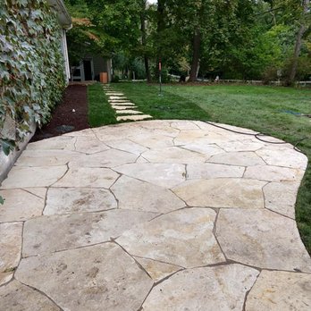 Himsben Design Studio - New stone patio, new flower bed by the house, new sod and paving stone path - Landscape Architects or Designers Near Me Himsben Design Studio - New stone patio, new flower bed by the house, new sod and paving stone path - Landscape Architects or Designers Near Me