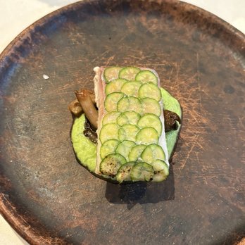 Holbox - Pescado en Salsa Verde - olive oil poached Baja Kanpachi, zucchini, salsa verde, oyster mushroom - Latin American Near Me - Los Angeles, California