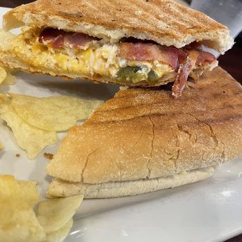 Java Moon - Cream cheese, jalapeño cheddar cheese and bacon sandwich on ciabatta with chips - Coffee & Tea Near Me - Sheridan, Wyoming Java Moon - Cream cheese, jalapeño cheddar cheese and bacon sandwich on ciabatta with chips - Coffee & Tea Near Me - Sheridan, Wyoming