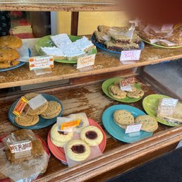 a variety of baked goods on display