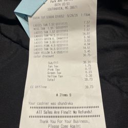 Park Avenue Value Store - This is a copy of the receipt!!