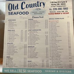 Old Country Seafood - Dec 2023 menu