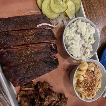 Sweet Cheeks Q - Tray with chopped brisket and pork ribs - Southern Near Me - Boston, Massachusetts