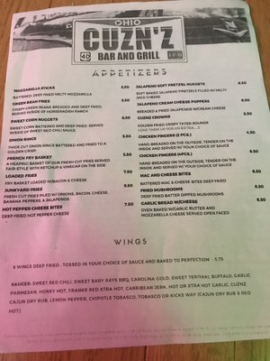 Menu photo 1 Cuzn’z Bar & Grill Etna, OH Menu photo 1 Cuzn’z Bar & Grill Etna, OH