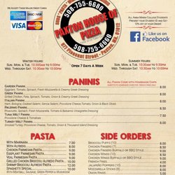 Paxton House of Pizza - Menu