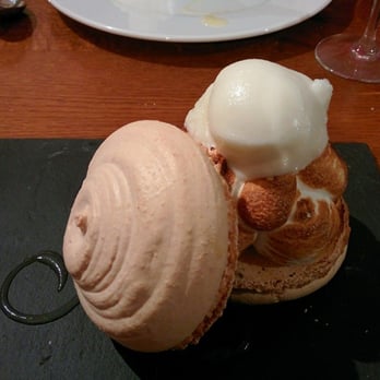 Au Fil des Saisons - Giant Macaron with Toasted Marshmallow and Citrus Sorbet. I miss this thing so much! - French Near Me - Paris, 75
