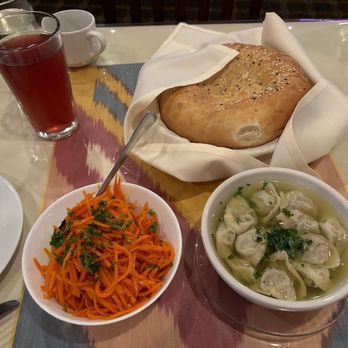 Samarkand Restaurant - Bread, carrot salad and dumpling soup - Uzbek Near Me - Minneapolis, Minnesota Samarkand Restaurant - Bread, carrot salad and dumpling soup - Uzbek Near Me - Minneapolis, Minnesota