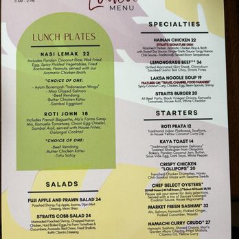 Straits - Honolulu - Lunch Menu - Asian Fusion Near Me - Honolulu, Hawaii