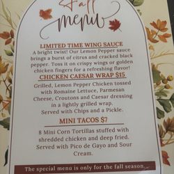 The Walsh Hotel & Tap Room - Sept 2025 fall specials page 1 of 2