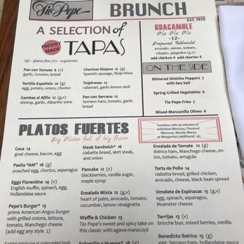 Tio Pepe - Brunch menu (as of August 2018) - Spanish Near Me - New York, New York