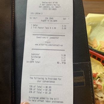 El Torito - My bill minus the $6 margarita - Mexican Near Me - San Leandro, California