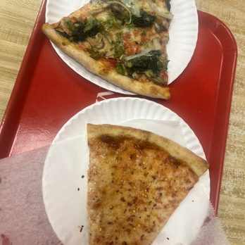 Smiling Pizza Restaurant - Regular slice and vegetable slice. - Pizza Near Me - Brooklyn, New York