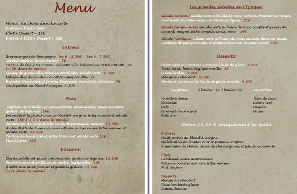 Menu photo 2 L'Epoque Paris, 75 Menu photo 2 L'Epoque Paris, 75