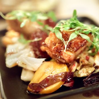 ZuZu - Seared Pork Cheeks $12 "braised tongue with chicory greens and fuyu persimmons" - Tapas Bars Near Me - Napa, California ZuZu - Seared Pork Cheeks $12 "braised tongue with chicory greens and fuyu persimmons" - Tapas Bars Near Me - Napa, California