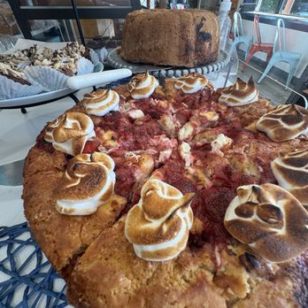 Bam Bam Bakery - The Yummiest Strawberry Cheesecake with meringue breakfast cake and Cinnamon Streusel Coffee cake in the background - Bakeries Near Me - Falmouth, Maine