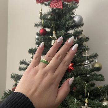 Essential Nail & Spa - White chrome with candy cane design - Waxing Near Me - Anaheim, California Essential Nail & Spa - White chrome with candy cane design - Waxing Near Me - Anaheim, California