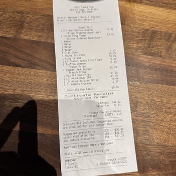 Yard House - Receipt of our meals. - New American Near Me - Northridge, California