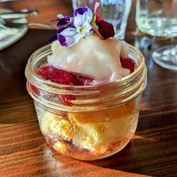 Provecho - Slug - corn cake, Dela Creamery sorbet, strawberries
