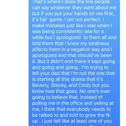 Text to the owner of the restaurant regarding my concerns of working in a toxic and hostile work environment