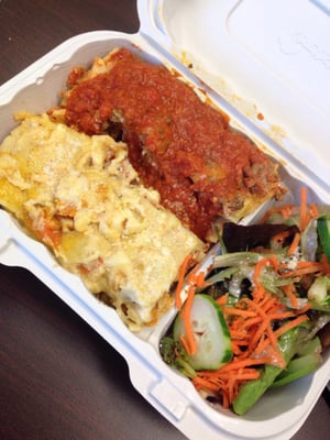 Photo of Basil Thyme - Washington, DC, DC, US. Half beef lasagna, half vegetarian lasagna