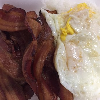 Best Drive-In - Breakfast...Over easy eggs w/ bacon...plus two more side orders of bacon... - Fast Food Near Me - Honolulu, Hawaii