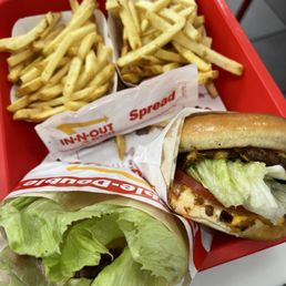 Protein style, cheeseburger, and fries Protein style, cheeseburger, and fries