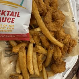 Shrimp, fries, and sauce Shrimp, fries, and sauce