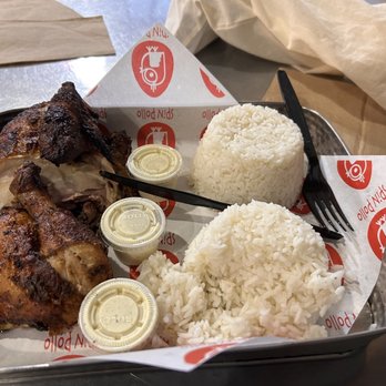 Spin Pollo - a tray of food with rice and chicken - Peruvian Near Me - Alexandria, Virginia Spin Pollo - a tray of food with rice and chicken - Peruvian Near Me - Alexandria, Virginia